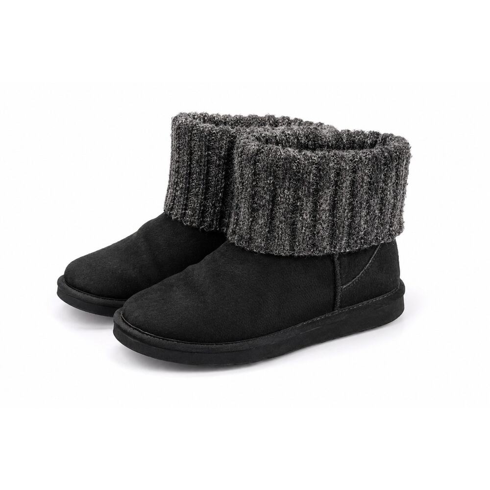 Lamo women's 7.5 Black Grey sweater knit ankle faux fur Layered cozycore Boots